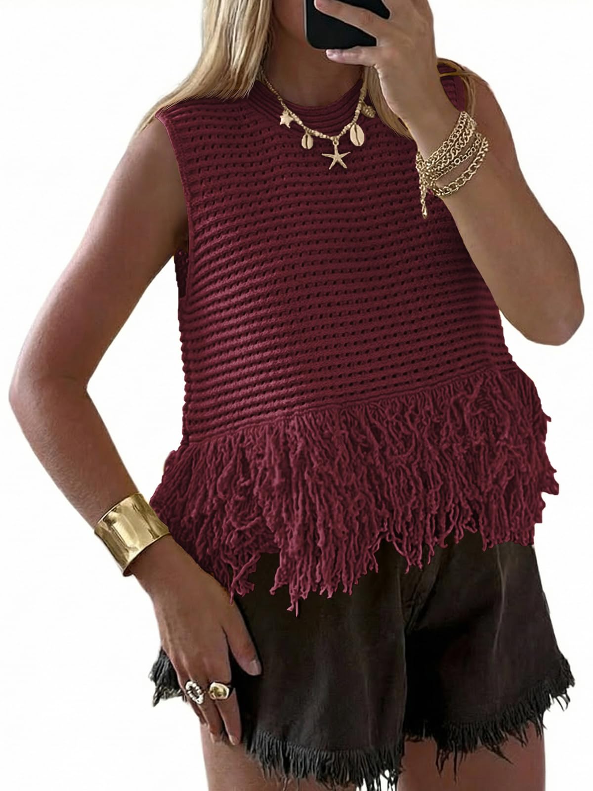 Saodimallsu Womens Crochet Crop Tank Top
