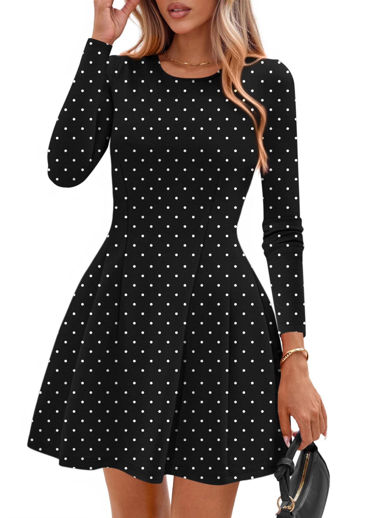 PRETTYGARDEN Womens Long Sleeve Pleated Mini Dress