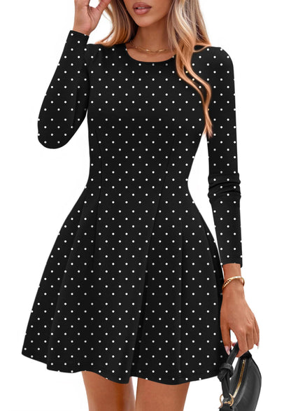 PRETTYGARDEN Womens Long Sleeve Pleated Mini Dress