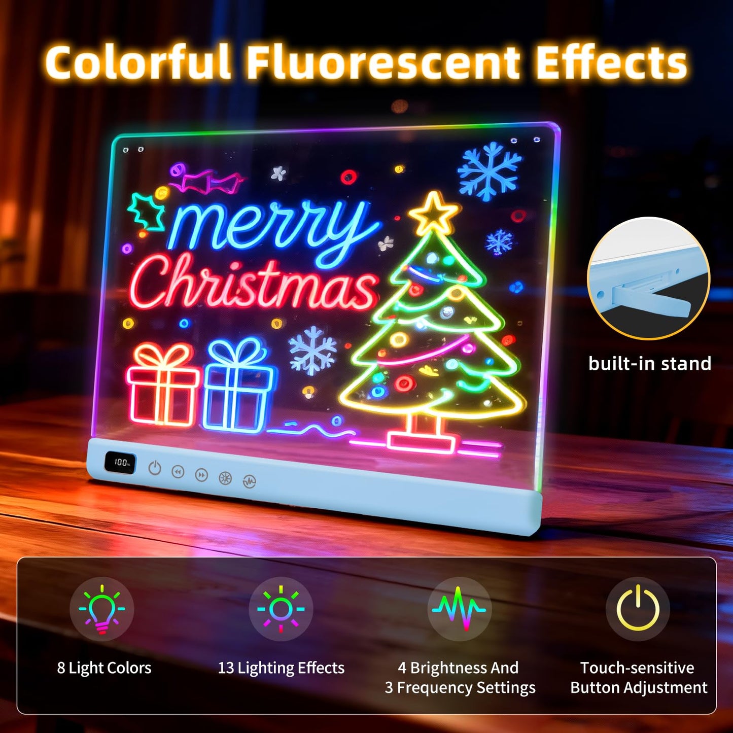 Led Drawing Board with 13 Light Effects, 16" Rechargeable Glow Doodle LED Note Board with Colors, Neon Light Up Drawing Tablet Gifts for Kids for Easter Birthday Christmas Gift Ideas