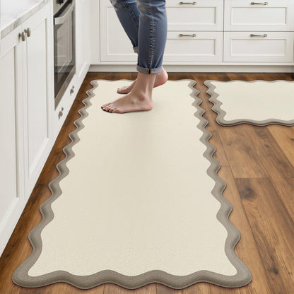 Arenarug Upgrade Scalloped Embossed Kitchen Mats for Floor 2PCS Cushioned Anti Fatigue Waterproof Foam Kitchen Rugs Non Slip Washable Comfort Standing Mat for Office Sink Laundry, Black