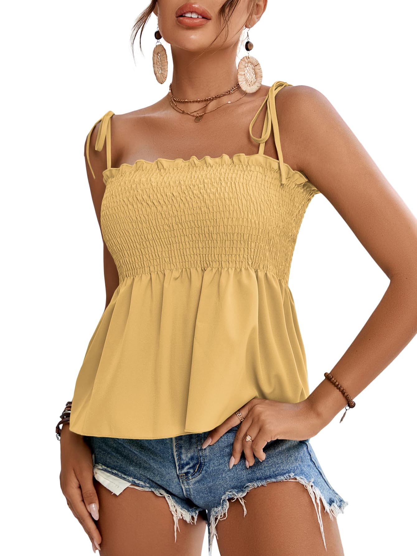LYANER Women's Tie Shoulder Cute Cami Blouse