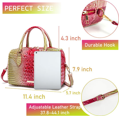 Makcr Joacbv Crocodile Handbag for Women Top Handle Leather Shoulder Purse | Glossy crocodile-embossed vegan leather with rolled handles, buckle details, a structured dome shape, and adjustable strap.