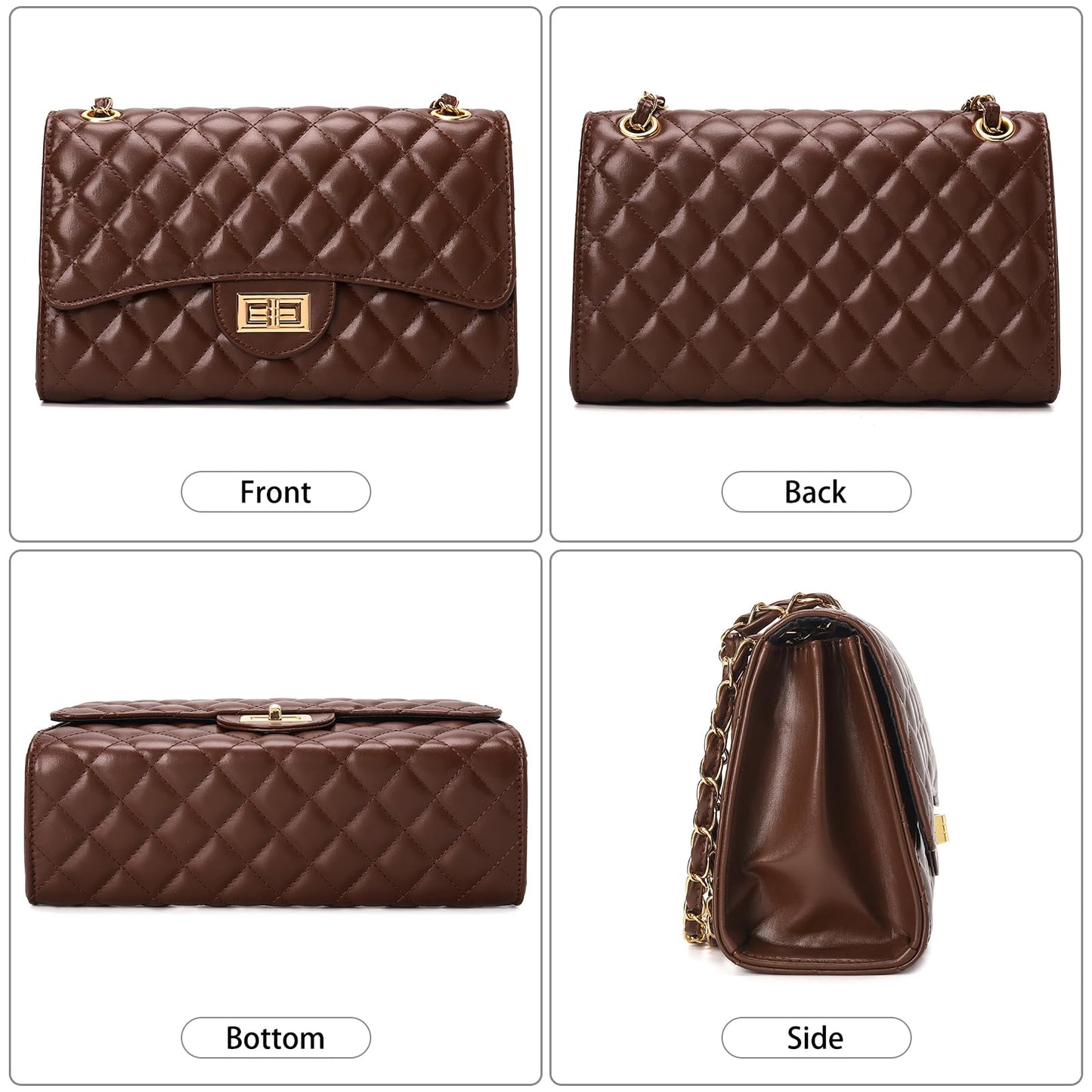 Quilted Leather Crossbody Bags for Women Trendy Ladies Shoulder Purse Satchel HandBag with Chain Strap