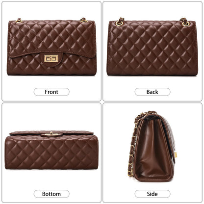 Quilted Leather Crossbody Bags for Women Trendy Ladies Shoulder Purse Satchel HandBag with Chain Strap