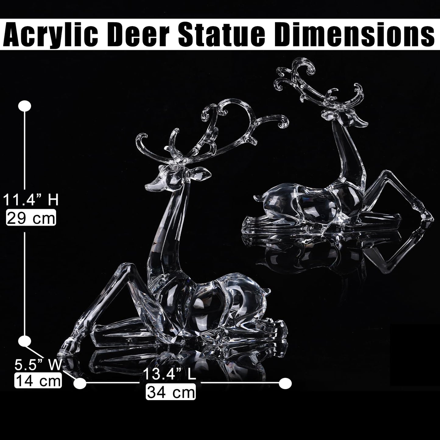 18" Tall Acrylic Christmas Reindeer Figurine - Elegant Clear Large Reindeer Ornaments for Christmas Indoor Decor, Holiday Centerpiece, Living Room, Fireplace, Table Display (Gold Standing Reindeer)