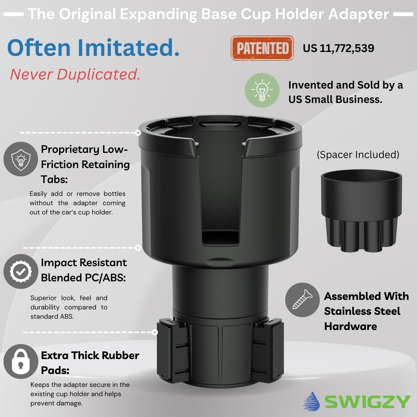 Swigzy Car Cup Holder Expander Adapter for Large Water Bottles - [Patented & Upgraded] - Holds: Hydro-Flask, Yeti, Nalgene, Owala, 32-40oz - Adjustable Expandable Insert Extender - Universal