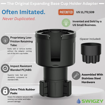 Swigzy Car Cup Holder Expander Adapter for Large Water Bottles - [Patented & Upgraded] - Holds: Hydro-Flask, Yeti, Nalgene, Owala, 32-40oz - Adjustable Expandable Insert Extender - Universal
