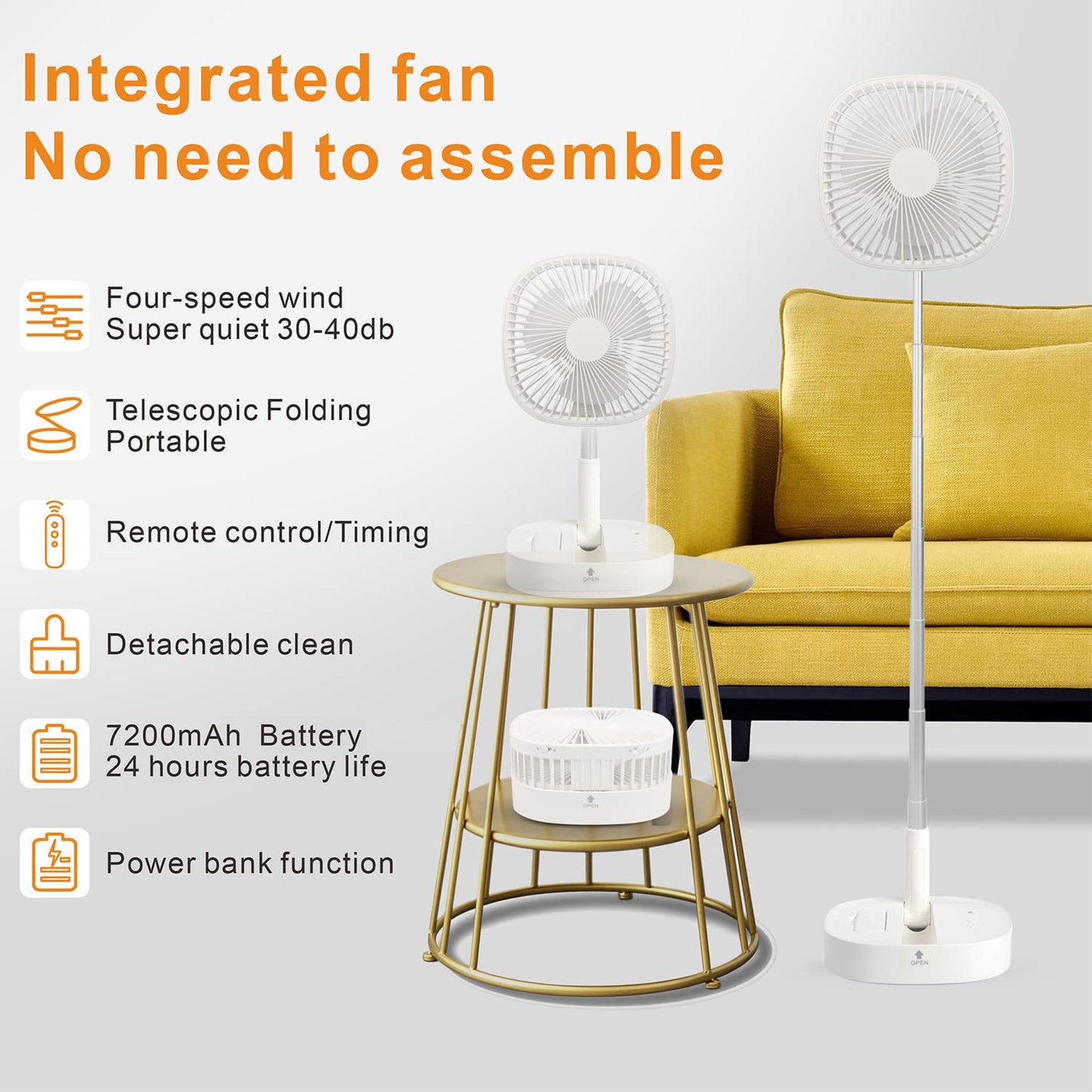 Magesh Portable Pedestal Fan - Foldaway Standing Fan Foldable Desk Fan, Use 7200Mah Rechargeable Battery, Remote Control Telescopic 4 Speed Quiet Timer Fan for Home Kitchen Outdoor Camping (Pink)