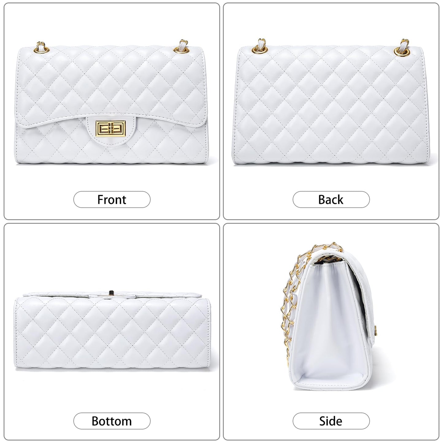 Quilted Leather Crossbody Bags for Women Trendy Ladies Shoulder Purse Satchel HandBag with Chain Strap