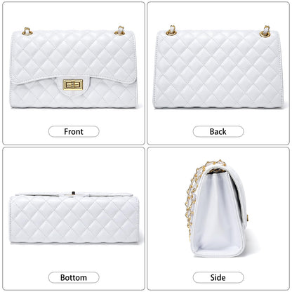 Quilted Leather Crossbody Bags for Women Trendy Ladies Shoulder Purse Satchel HandBag with Chain Strap