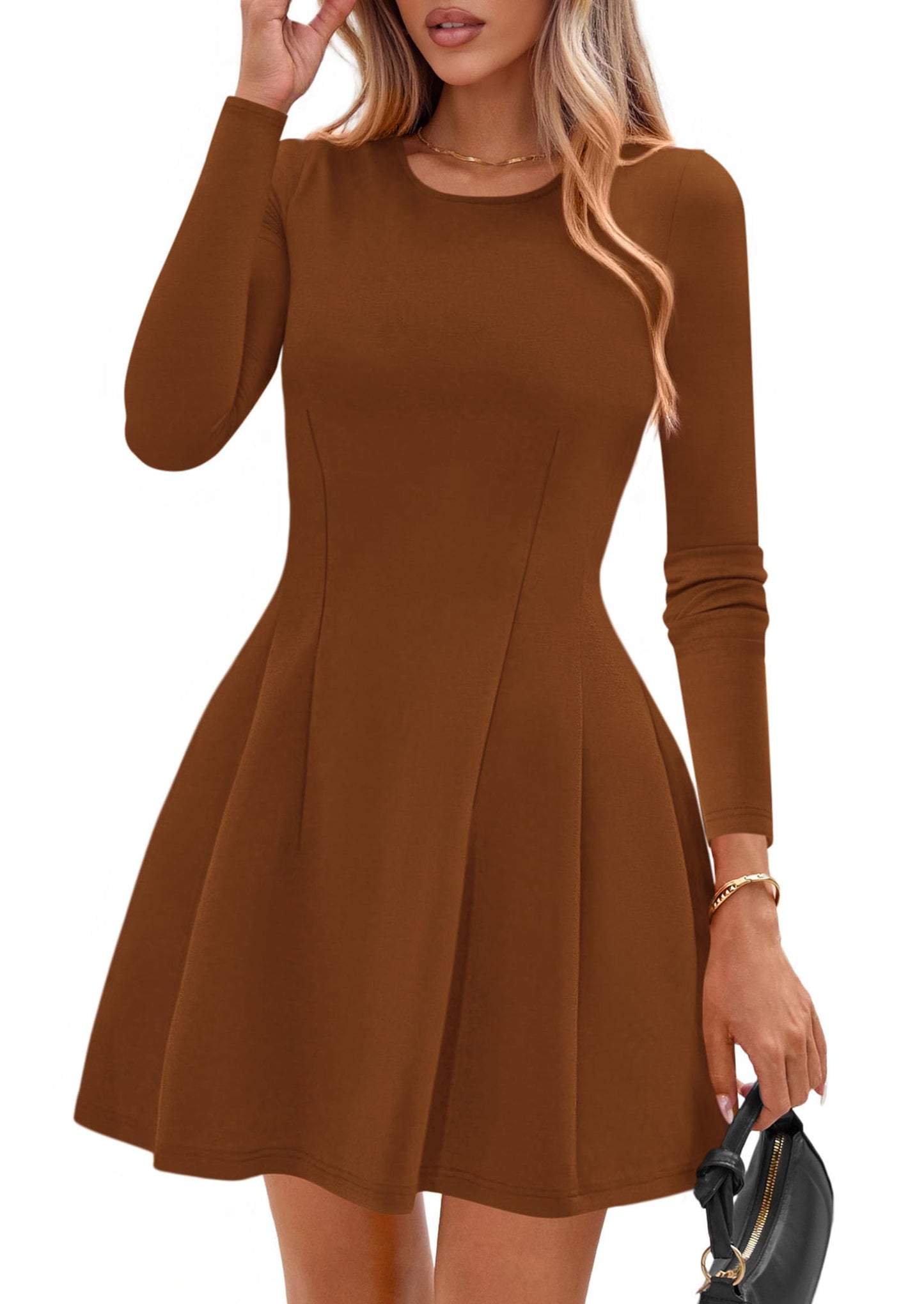 PRETTYGARDEN Womens Long Sleeve Pleated Mini Dress