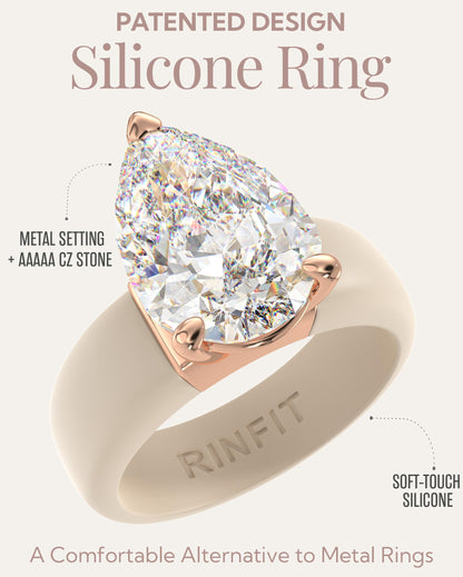 Rinfit Silicone Ring with Stone - Pear Cut Cubic Zirconia Solitaire Engagement Ring for Women - Rubber Wedding Bands - Patent Pending