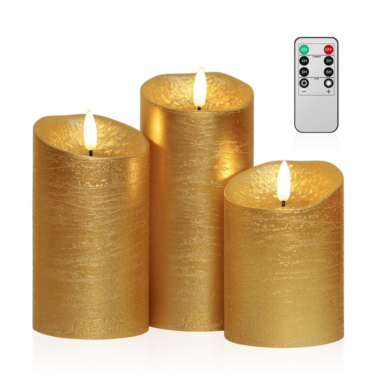 ANGELLOONG Gold Candles for Bathroom Decor, Glass Flameless Candles with Remote, Battery Operated LED Pillar Fake Candles with Timer for Christmas Home Fireplace Mantle Fall Decor