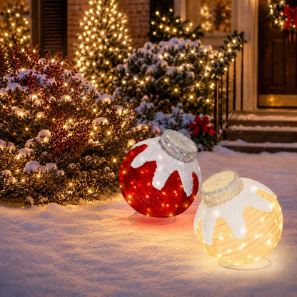 2 Pcs Outdoor Christmas Ornaments, Lighted Pop-Up Holiday Ball Decoration with 160 LED Lights, 8 Light Functions, Lighted Collapsible Christmas Outdoor Decorations for Yard, Patio, Home