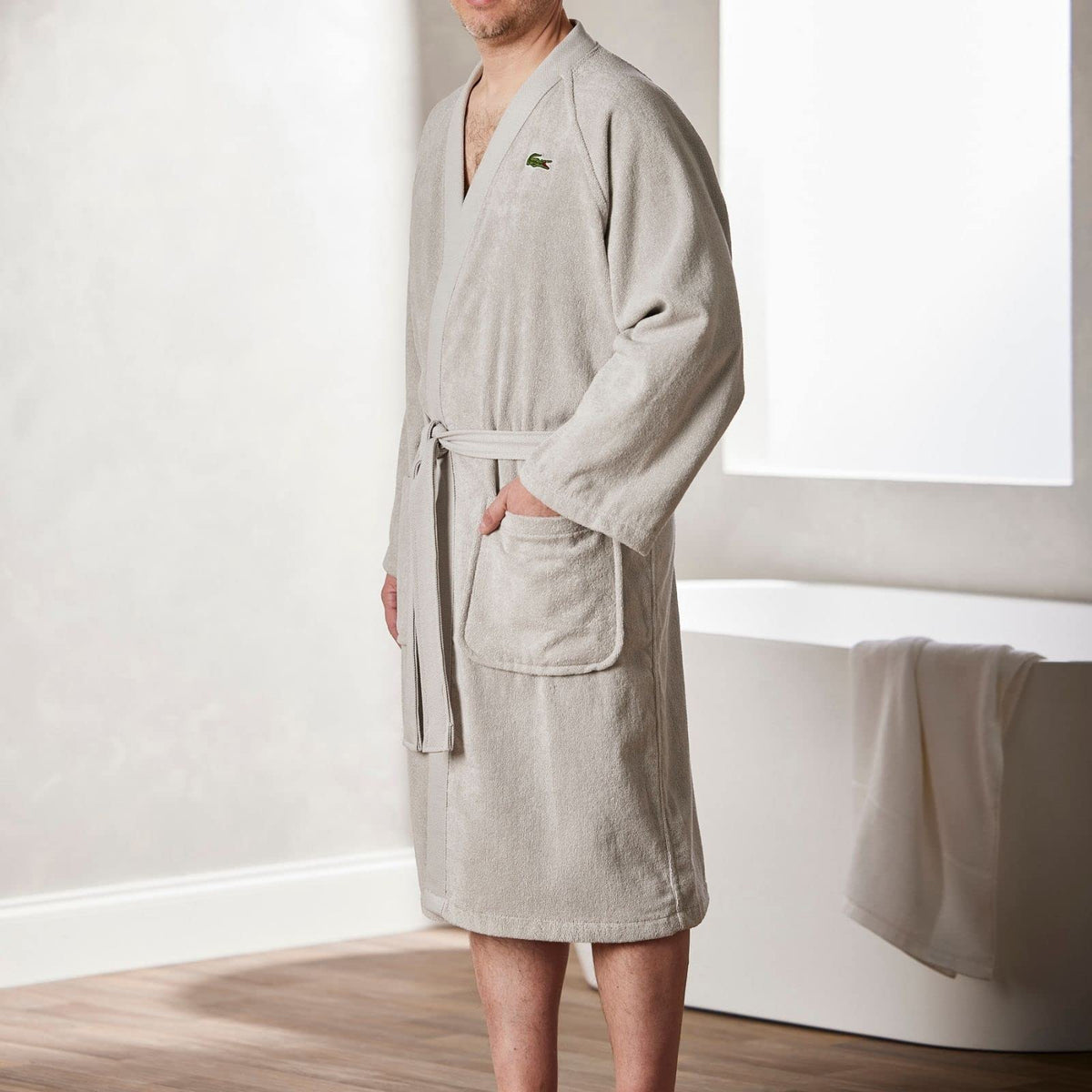 Lacoste Classic Pique Bath Robe, 100% Soft Cotton Terry, Unisex Adult Bathrobe, Absorbent & Quick Drying, One Size Fits Most