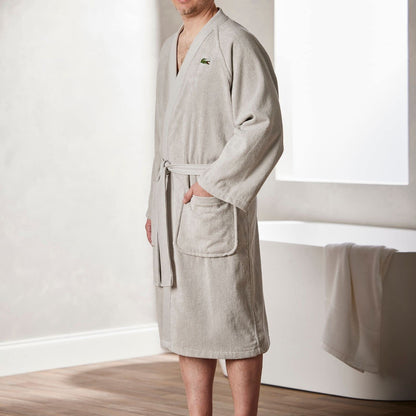 Lacoste Classic Pique Bath Robe, 100% Soft Cotton Terry, Unisex Adult Bathrobe, Absorbent & Quick Drying, One Size Fits Most
