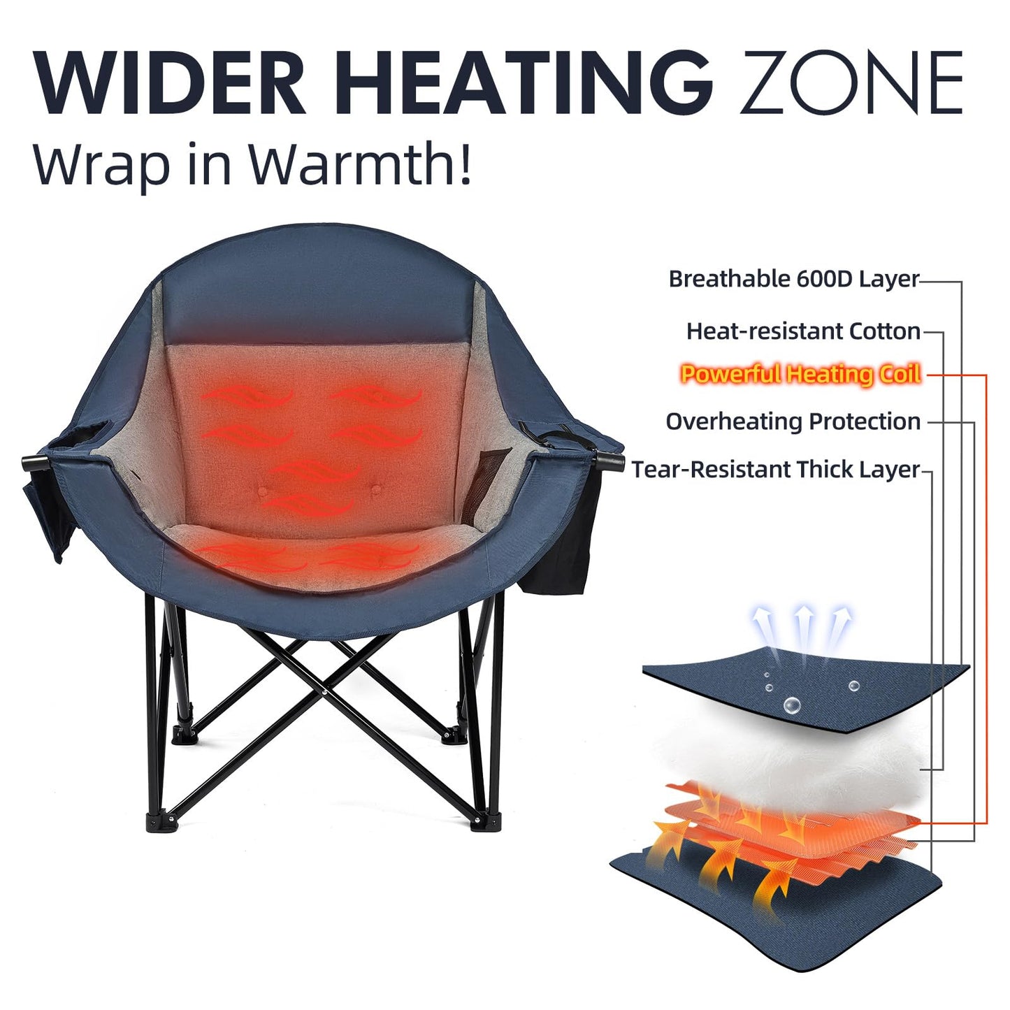 Oversized Camping Chairs for Adults - Heavy Duty Padded Outdoor Camp Chair