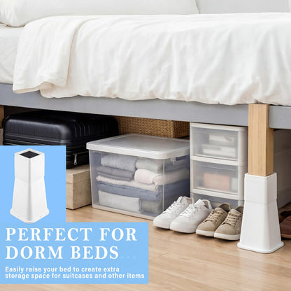 Novabright 4 Pack 12 Inch College Dorm Bed Risers Heavy Duty Extra Plastic Dorm Bed Extender Stackable Furniture Risers for College Room Storage Sofa Table Desk Couch Chair(White)