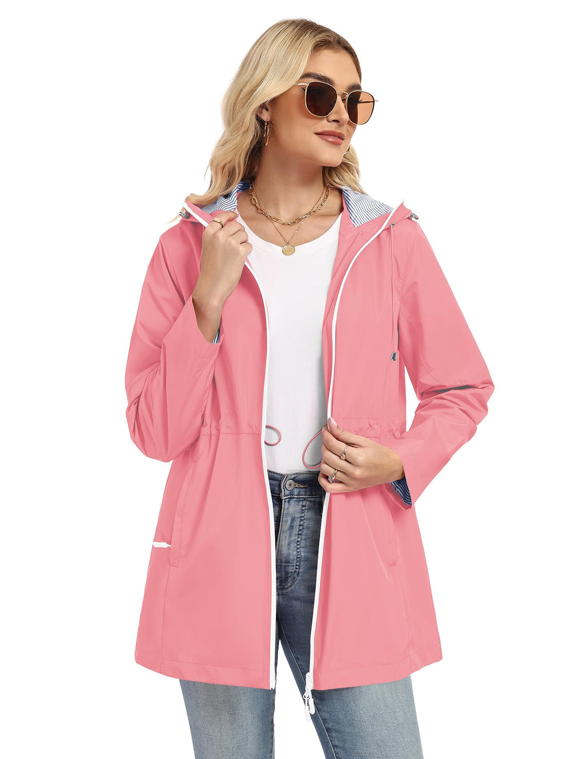 TCOT Rain Jacket Women Lined Raincoats Waterproof Hooded Long Trench Coat