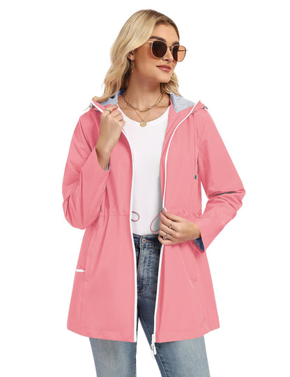 TCOT Rain Jacket Women Lined Raincoats Waterproof Hooded Long Trench Coat