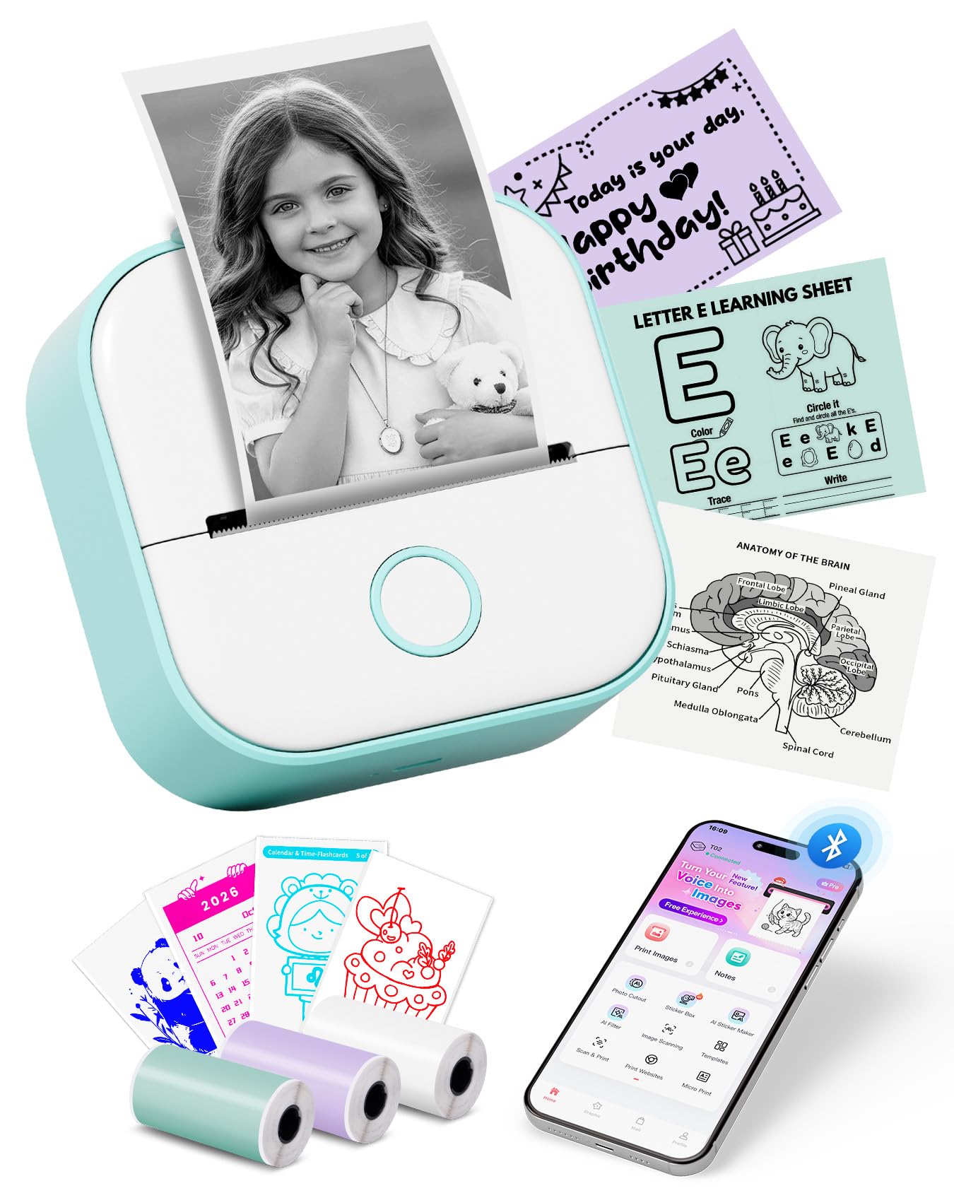 Memoking Mini Printer - Sticker Printer T02 Inkless Sticker Maker Machine