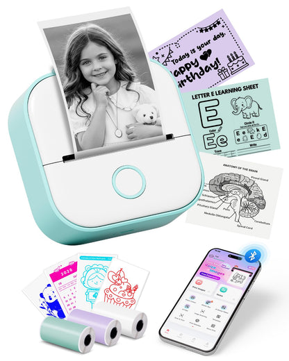 Memoking Mini Printer - Sticker Printer T02 Inkless Sticker Maker Machine