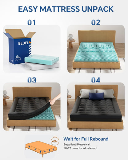 BEDELITE Dorm Room Essentials, Dual Layer 4 Inch Twin XL Memory Foam Mattress Topper for College Students Back to School, 2 Inch Pillow Top Mattress Pad and 2 Inch Cooling Gel Foam for Pressure Relief