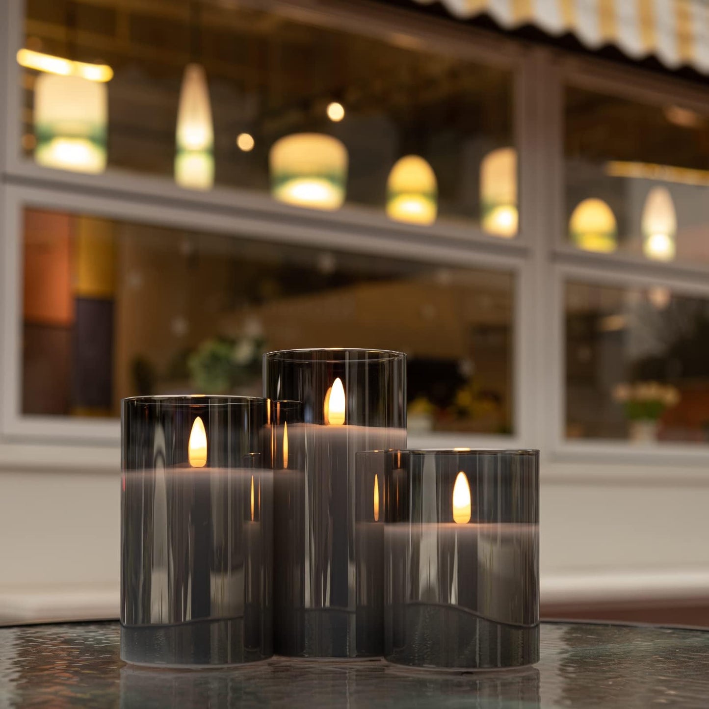 ANGELLOONG Gold Candles for Bathroom Decor, Glass Flameless Candles with Remote, Battery Operated LED Pillar Fake Candles with Timer for Christmas Home Fireplace Mantle Fall Decor