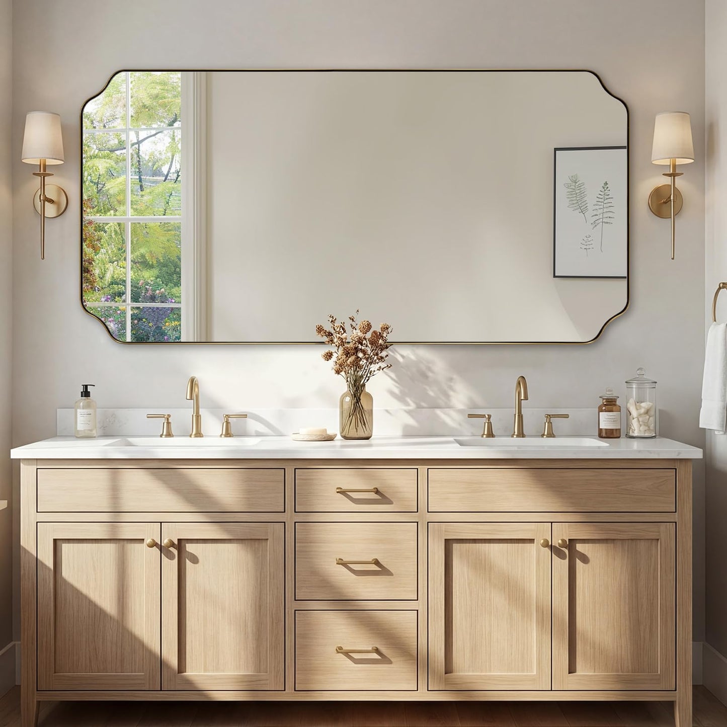 ANDY STAR Unique Rectangle Wall Mirror, 24"x32" Black Mirror, Modern Mirror with Aesthetic Scalloped Edge Design Ideal for Bathroom, Bedroom or Entryway, Thin Frame Deep 1’’