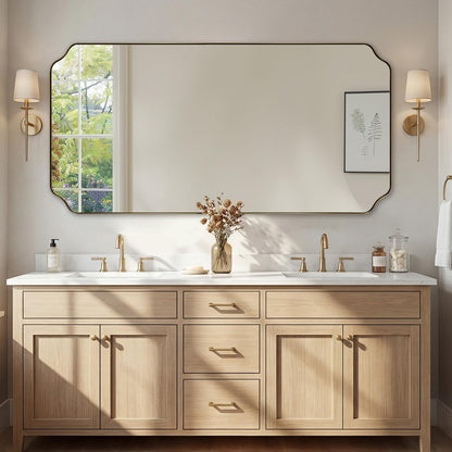 ANDY STAR Unique Rectangle Wall Mirror, 24"x32" Black Mirror, Modern Mirror with Aesthetic Scalloped Edge Design Ideal for Bathroom, Bedroom or Entryway, Thin Frame Deep 1’’
