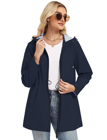 TCOT Rain Jacket Women Lined Raincoats Waterproof Hooded Long Trench Coat
