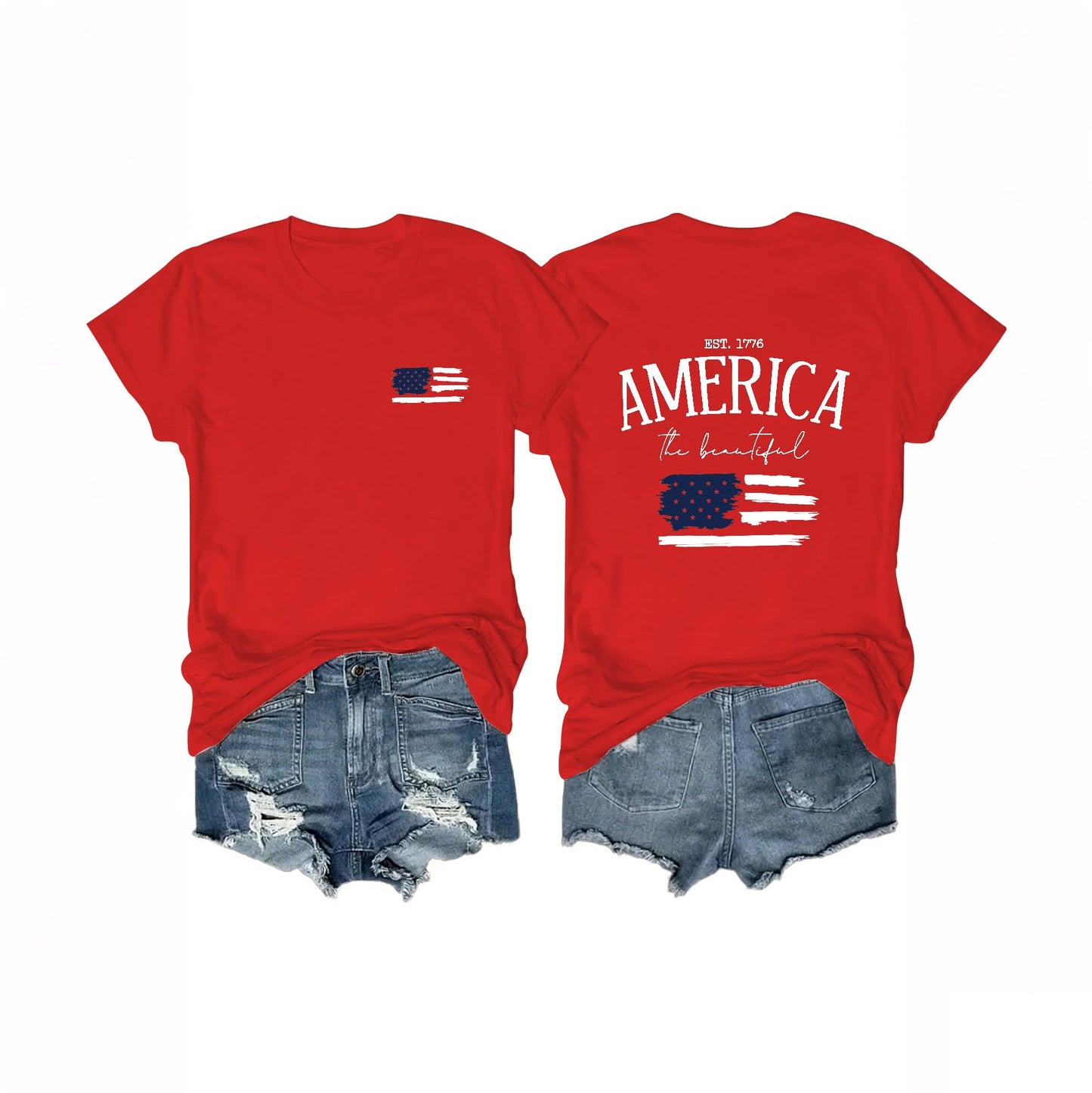 Women's 4th of July Outfits USA Shirt Memorial Day Red White and Blue Patriotic Shirts American Flag Graphic Tops