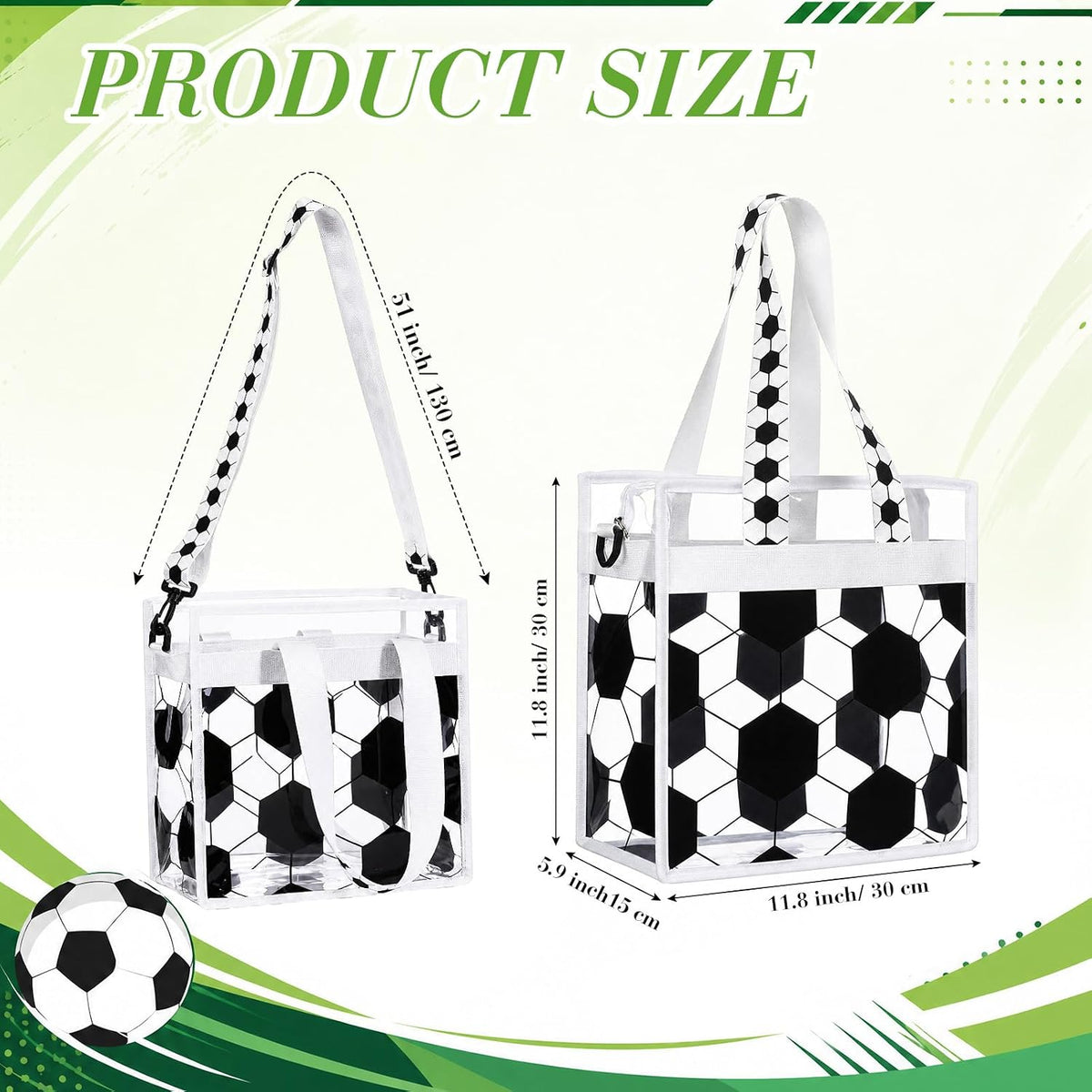 Soccer Clear Tote Gift Bag, 11.8x11.8x5.9 Inch Stadium Approved Waterproof Purse with Adjustable Strap for Women Mom