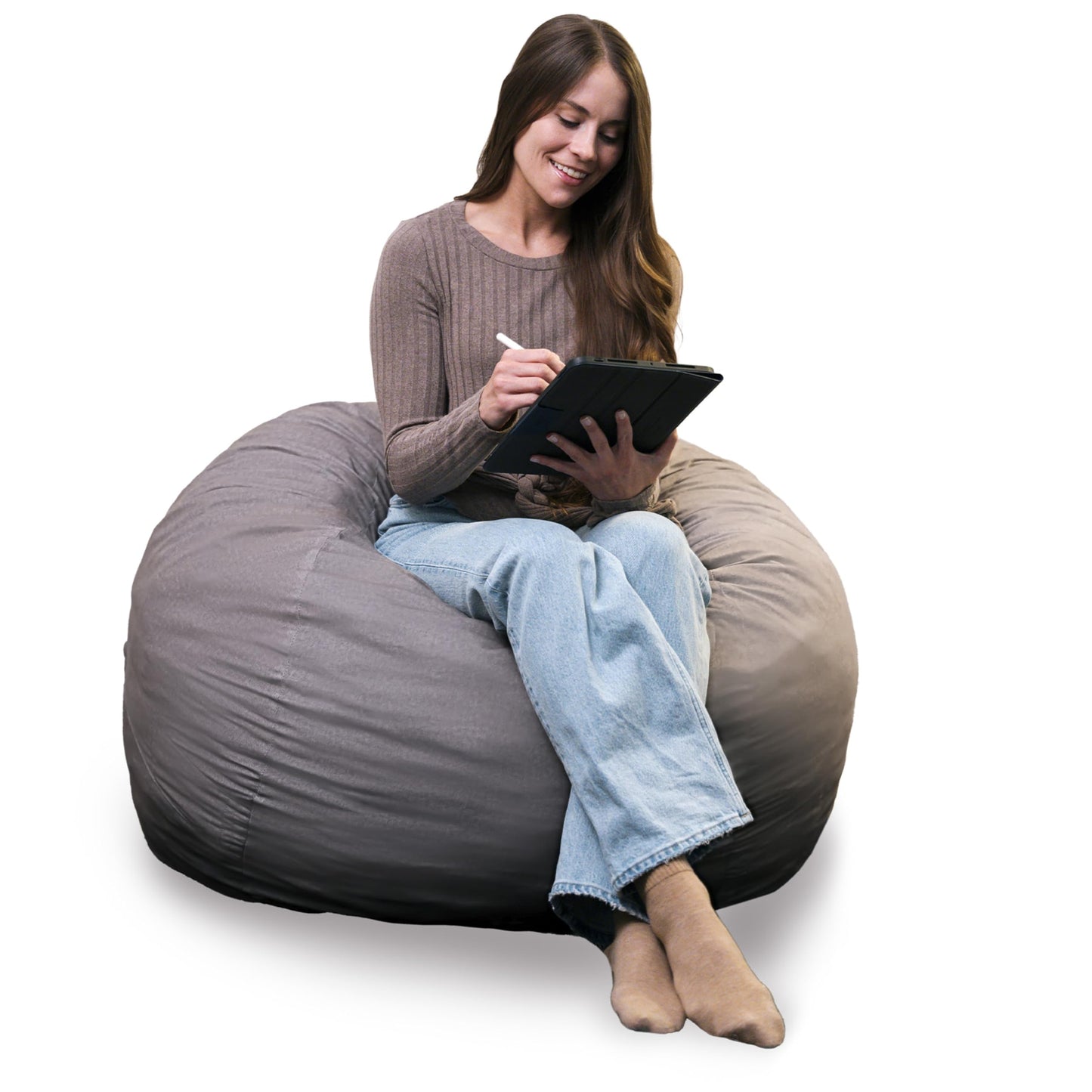 Big Joe Fuf 7Ft Giant Foam Bean Bag Chair, Oversized Couch with Removable Cover for Kids, Teens, Adults, Fog Lenox, Durable Woven Polyester, 7 Foot