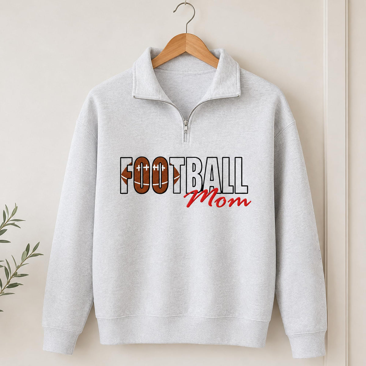 NAZENTI Personalized Sports Mom Quarter Zip Sweatshirt, Football Volleyball Soccer Mom Pullover, Gifts For Mama Grandma