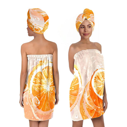 Strawberry Print Bath Wrap and Hair Drying Towel Set – Microfiber Quick Dry Shower Body Wrap for Women, Absorbent Spa Skirt with Elastic Band and Cute Bow Design (Strawberry 1)