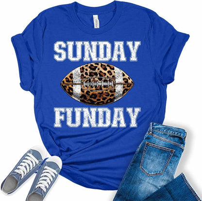 Football Shirts for Women Touchdown Season Tshirt Cute Leopard Bleach Print Fall Graphic Tees