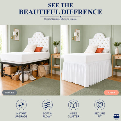 Cottingon Dorm Room Bed Skirt Twin XL, White Microfiber Dust Ruffle, 32 Inch Drop, Fits Standard College Beds 39 x 80, Under Bed Storage Cover, College Dorm Room Essentials, Back to School Bedding