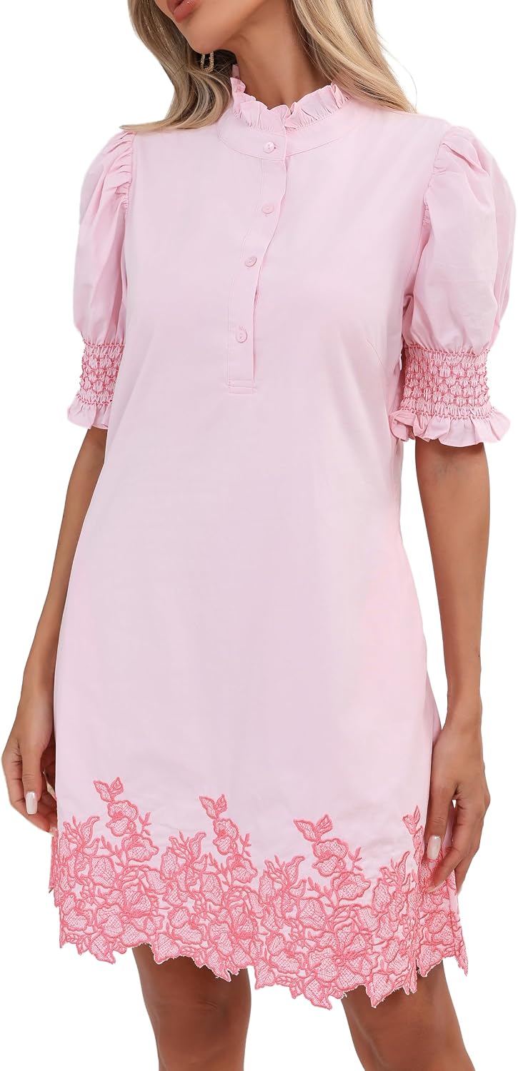 YEXPINE Women's Summer Embroidered Mini Dress