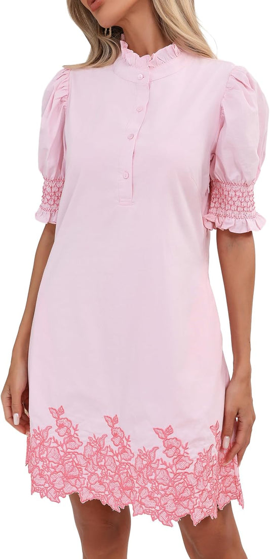 YEXPINE Women's Summer Embroidered Mini Dress