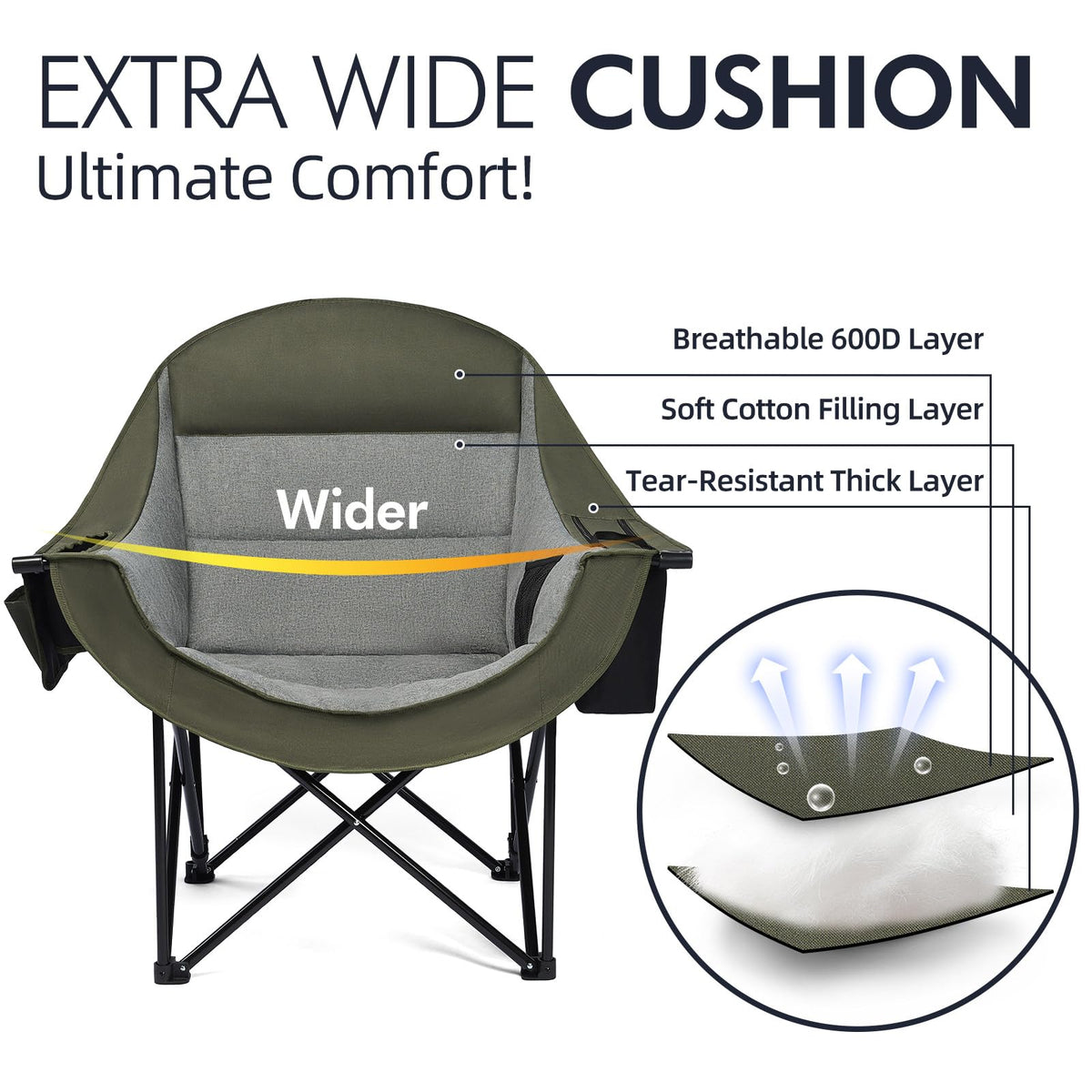 Oversized Camping Chairs for Adults - Heavy Duty Padded Outdoor Camp Chair