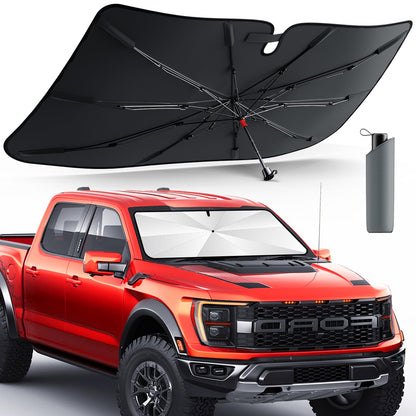 DMJN Umbrella Windshield Sun Shade - Medium, Car Sunshade for Front Windshield [Nano Ice-Crystal Coatings] UPF50+ Heat & UV Block, Protect Interior & Keep Cooler Universal for Car, SUV, Truck