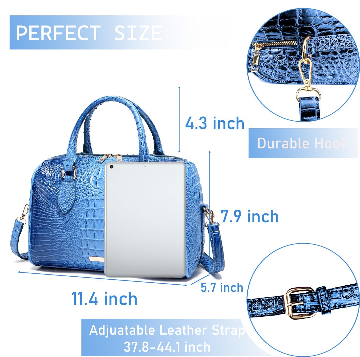 Makcr Joacbv Crocodile Handbag for Women Top Handle Leather Shoulder Purse | Glossy crocodile-embossed vegan leather with rolled handles, buckle details, a structured dome shape, and adjustable strap.