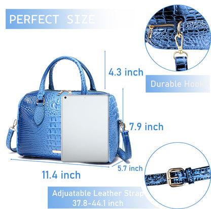 Makcr Joacbv Crocodile Handbag for Women Top Handle Leather Shoulder Purse | Glossy crocodile-embossed vegan leather with rolled handles, buckle details, a structured dome shape, and adjustable strap.