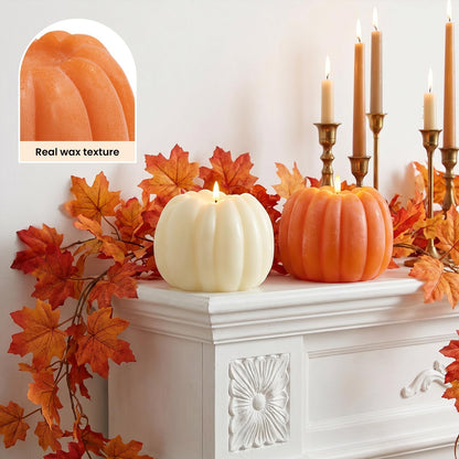 Fall Decor, Fall Decorations for Home - Flameless Pumpkin Candle with Timer Remote - Room Bedroom Table Farmhouse Decor for Halloween, Thanksgiving, Orange+White