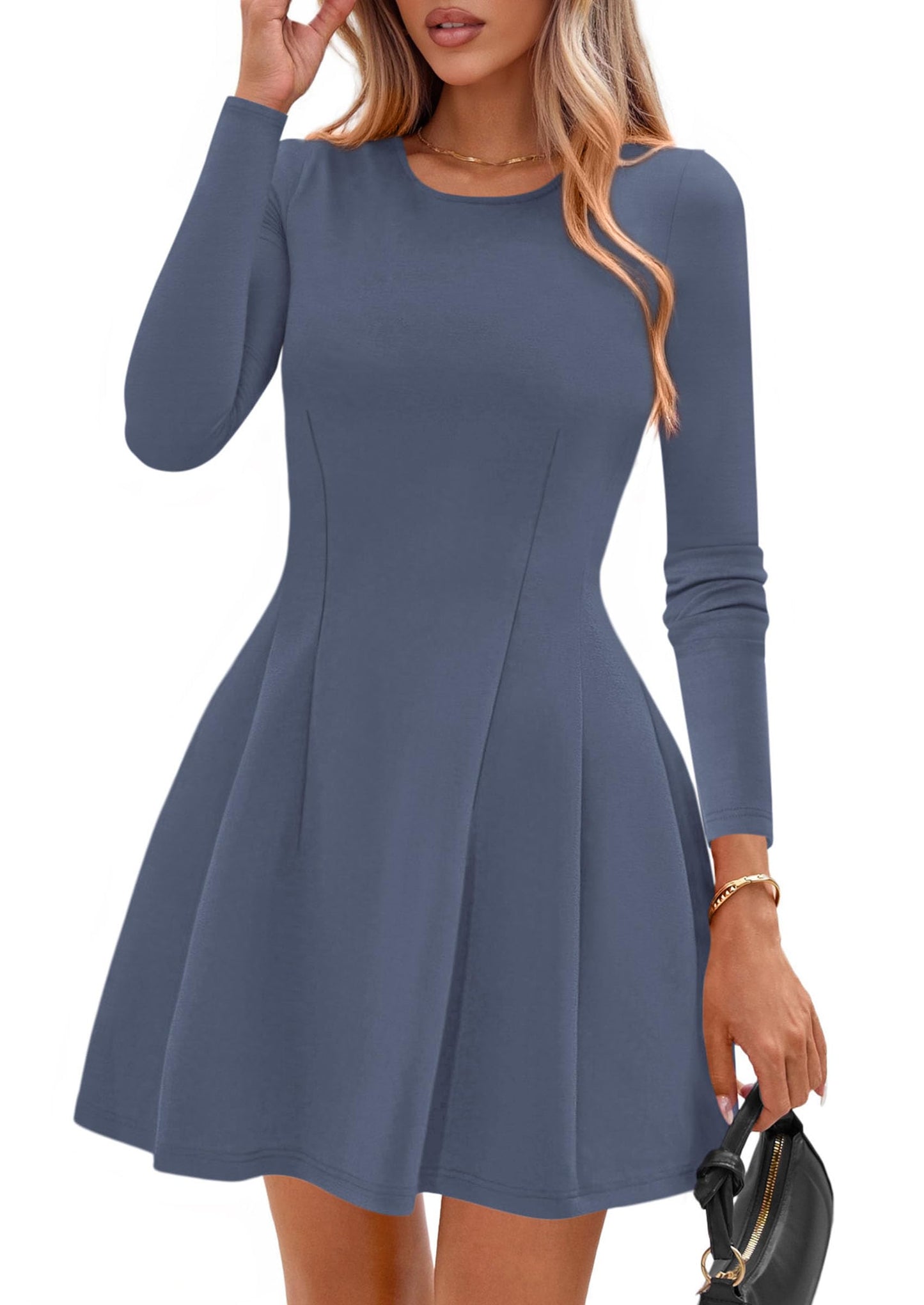PRETTYGARDEN Womens Long Sleeve Pleated Mini Dress