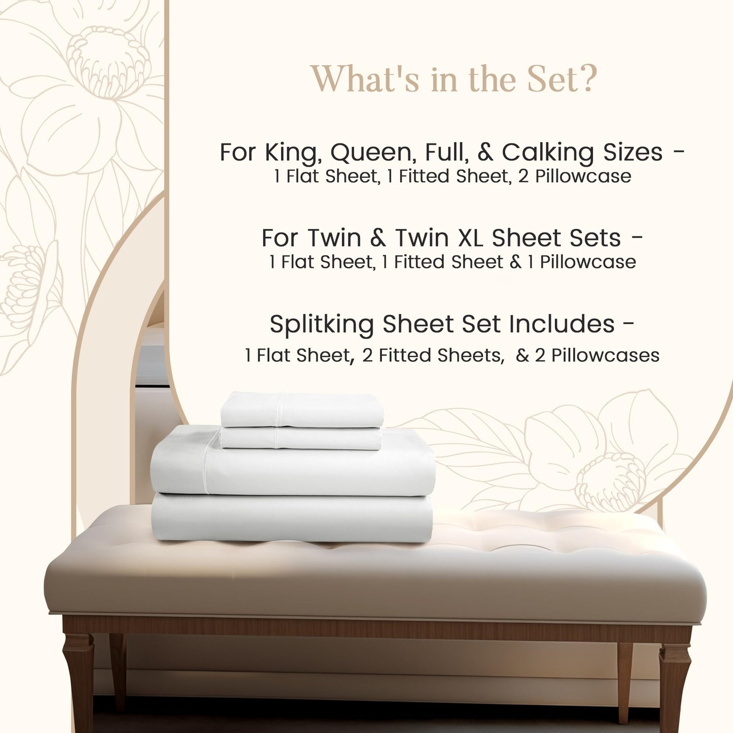 100% Egyptian Cotton Sheets King Size Sheets Set with Fully Elasticated 15" Deep Fitted Sheet & Pillowcase Sets, 800TC Sateen Weave Hotel Collection King Sheet Set, Soft Luxury White Bedding