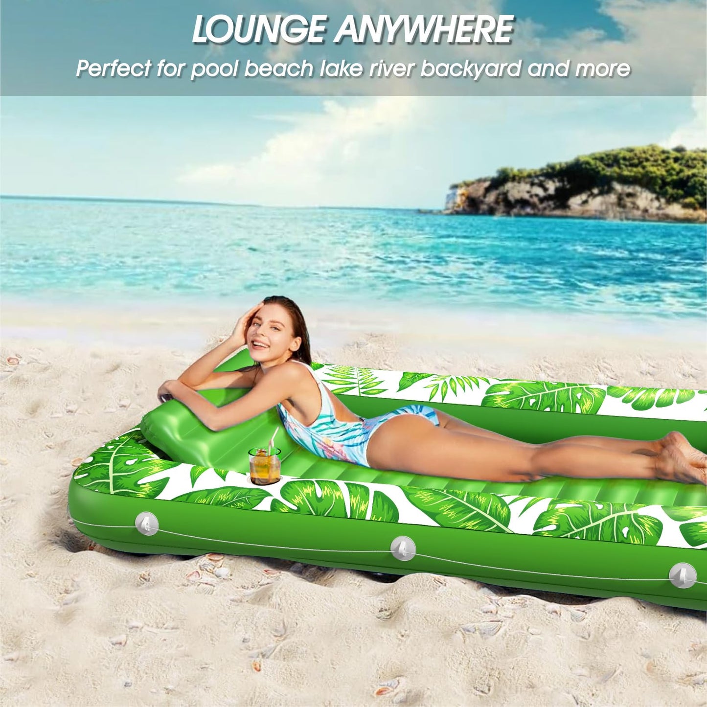 Inflatable Tanning Pool Lounger Float - Jasonwell 4 in 1 Sun Tan Tub Sunbathing Pool Lounge Raft Floatie Toys Water Filled Tanning Bed Mat Pad for Adult Blow Up Kiddie Pool Kids Ball Pit Pool (L)