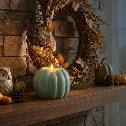 Fall Decor, Fall Decorations for Home - Flameless Pumpkin Candle with Timer Remote - Room Bedroom Table Farmhouse Decor for Halloween, Thanksgiving, Orange+White